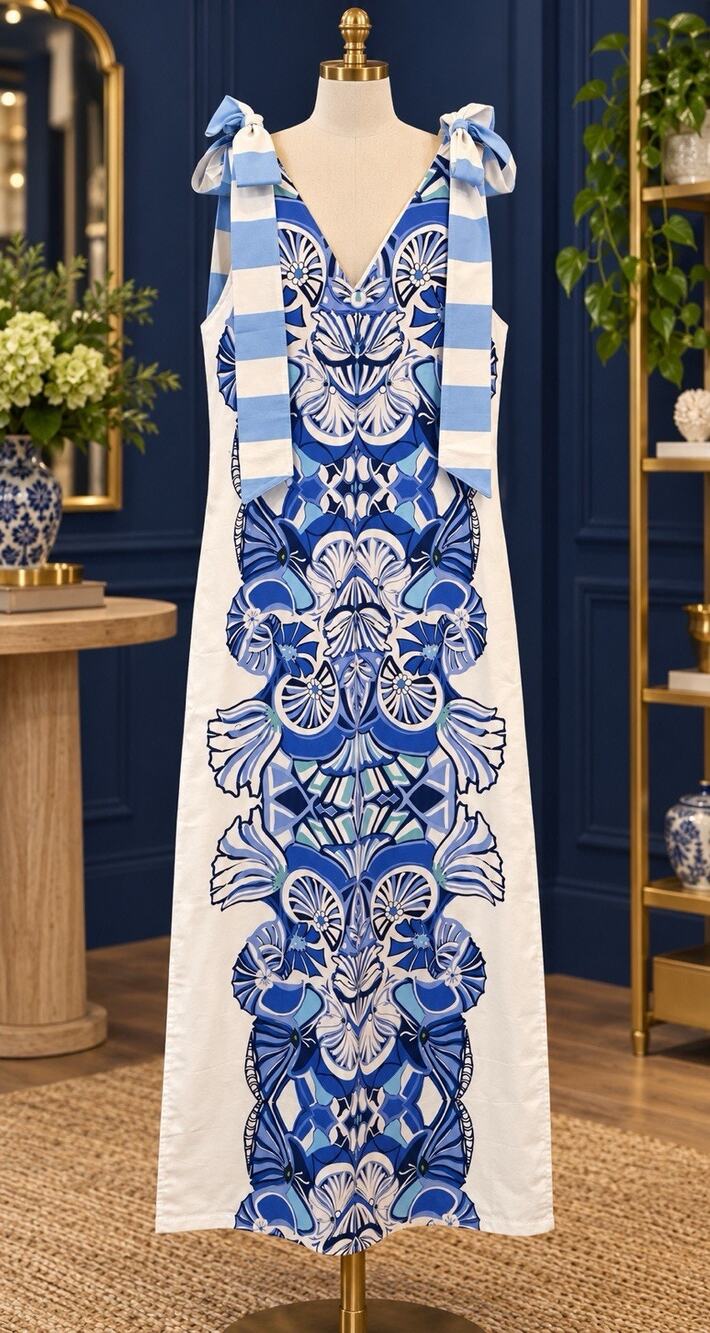 NWT House Of MBR Blue Lapis Beaufort Maxi Dress Retail $325 Pool Lounge